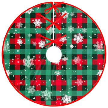 摩達客耶誕 聖誕樹裙 聖誕樹裝飾底墊  紅綠雪花格紋  1個  90cm