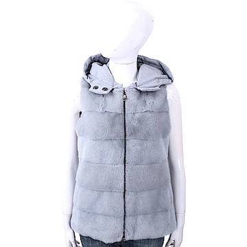 Manzoni 24 灰藍色貂毛拼接羽絨連帽羊毛背心