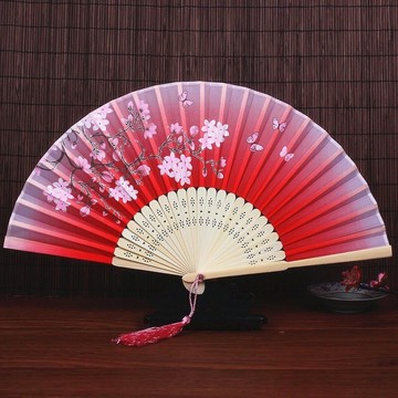 古代扇子女折疊學生中國風金色旗袍小兒童網紅的手工7寸式復便攜