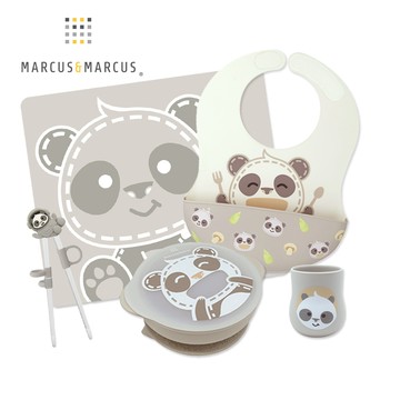 MARCUS＆MARCUS　兒童學習餐具豪華5件組-貓熊款