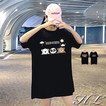 ．GAG GLE超大尺碼．【23070101】圖印長版棉短袖T恤 2色