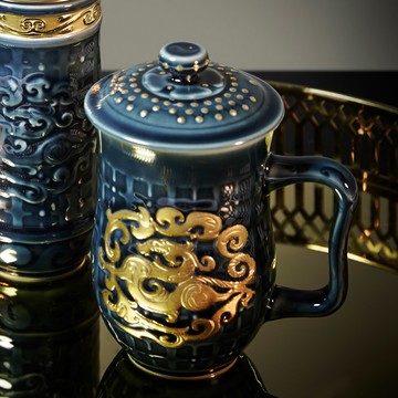 乾唐軒活瓷 | 勢在必得杯+墊 / 礦藍金 450ml