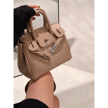 高光鱷魚紋鎖扣鉑金包2026新款包包大容量手提單肩斜挎包