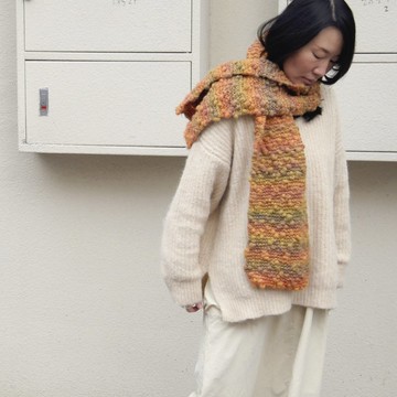 橘湯圓圍巾/手工編織圍巾/進口毛線編織