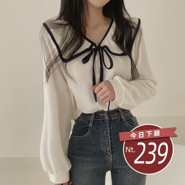 【台灣發貨】韓版法式氣質大翻領設計感長袖襯衫 長袖上衣 長袖t恤 衣服 女裝 上衣【W406】