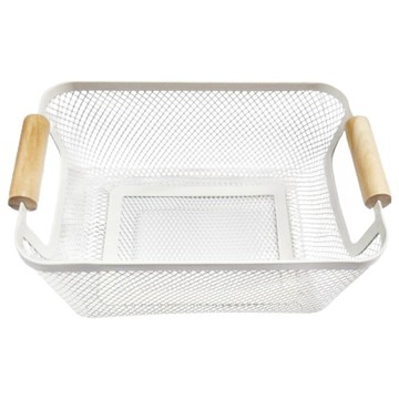 樂司廚品 小鐵多用途收納籃  小(26 x 17.5 x 12cm)  白色 + 原木色  1個