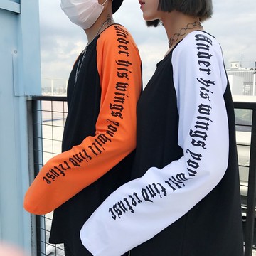 FINDSENSE Z1 日系 時尚 潮 男女情侶款 時尚 衣袖拼色 字母 長袖T恤 上衣 打底衫