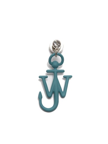 JW Anderson - logo-lettering crystal-embellished single earring - unisex - Eco Brass/Rhodium Plated Brass - One Size - Blue