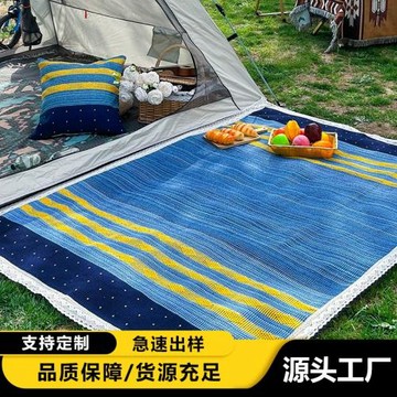 新款棉麻戶外露營毯野餐墊手工花邊防潮墊露營帳篷加厚地墊地席