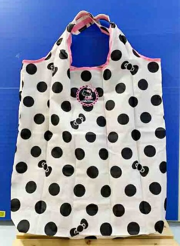 【震撼精品百貨】Hello Kitty 凱蒂貓 三麗鷗 KITTY 環保收納袋-可折-黑白圓點*86371 震撼日式精品百貨