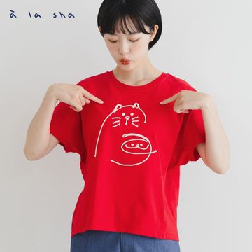 a la sha 動物貼布連袖舒適T