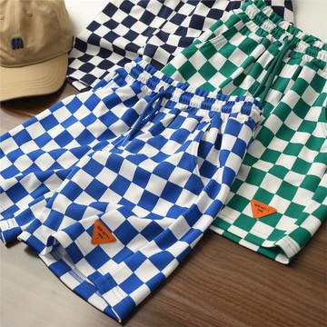 棋盤格 兒童格子短褲 男童女童薄款寬松休閑五分褲 中大童 夏款