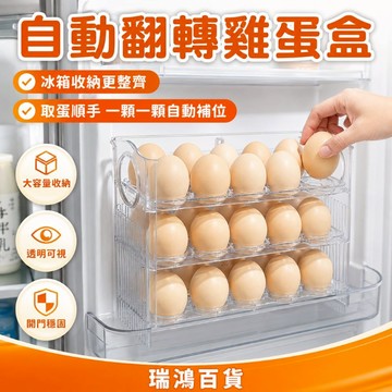 【現貨 冰箱雞蛋盒】自動翻轉雞蛋盒 雞蛋收納盒 自動翻轉補位＋冰箱整齊收納＋透明可視＋大容量不挑蛋型＋開門不晃 瑞鴻