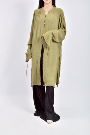 (F) select moca質感開衩寬鬆綠色長袖上衣