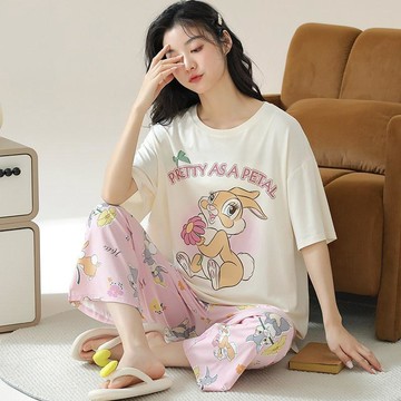 🥇臺北店/免運🥇2026年新款睡衣女夏季純棉短袖長褲可愛卡通少女學生家居服兩件套71YU5