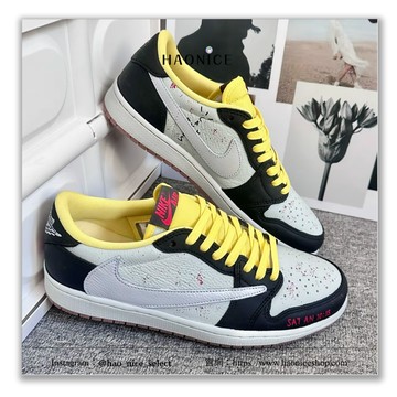 【HAO NICE】惡作劇訂製款Air Jordan 1 x Travis Scott 惡魔撒旦 黑銀黃配色 倒勾7.0 板鞋 籃球鞋
