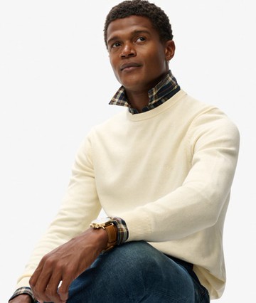 Superdry Men's Essentials Cotton Jumper Cream Size: Xxl