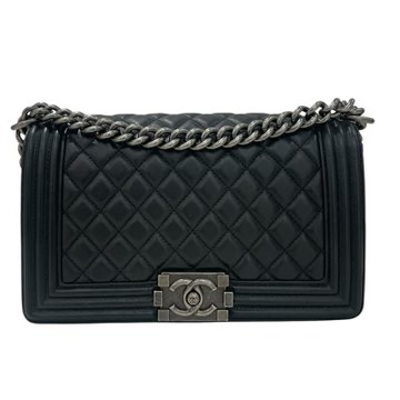 二手品 CHANEL 全皮霧銀釦 BOY25 CM 黑色
