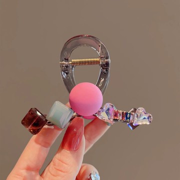 免運🔥韓國小衆爆閃彩粉色愛心球球髮夾~氣質高級百搭鯊魚夾抓夾髮飾彈力髮圈 髮夾 鯊魚夾 发饰 髪箍 頭箍 髮束 皮筋