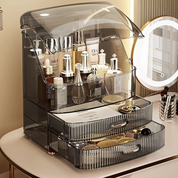 化妝品收納盒 桌面收納盒 大容量口紅面膜護膚品防塵置物架 抽屜式化妝盒