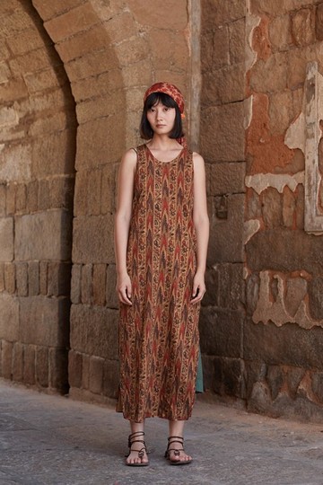 復古文青 香絲棉印花背心連身裙