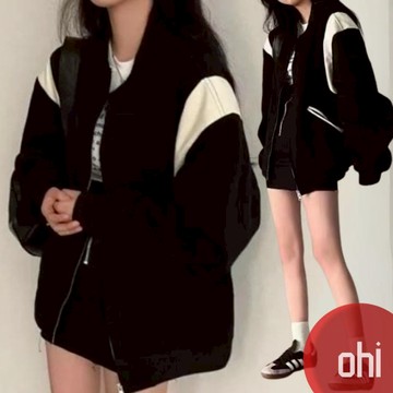 【ohi】寬鬆休閒撞色設計感外套 長袖外套 常規款、刷毛款可選 外套女 秋冬百搭外套 女裝 GCNQ692