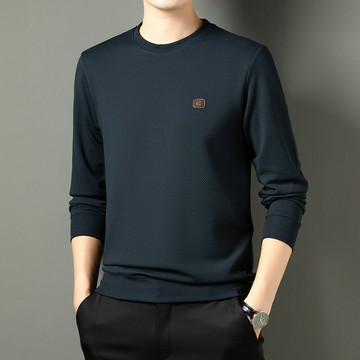 男士衛衣秋冬新款寬松舒適圓領長袖t恤男高彈寬松商務衛衣男上衣鑫弘-衣錦男裝