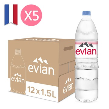 輕鬆還你好氣色【evian 依雲】天然礦泉水1500ml (12入/箱)x5箱 清涼 涼爽 降溫 水分補給 喝好水 健康 氣泡水 泡泡