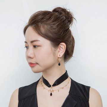 Black Onyx Lace-100%SILK蠶絲雙面緞帶黑瑪瑙項鍊-防護淨化系列