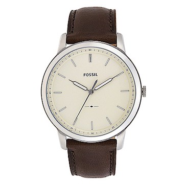 FOSSIL 紐約時刻簡約真皮手錶(FS5439)-銀x咖啡/44mm