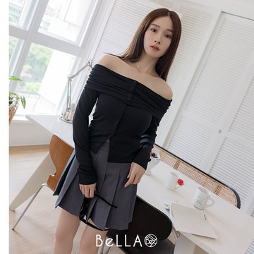 【初夏新品】BeLLA 平口一字領上衣 黑色