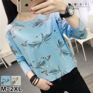【QV3017】魔衣子-圓領印花長袖上衣