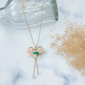 粉色繡球花愛心型時尚寶石膠樹脂項鍊 創意項鍊 生日禮物