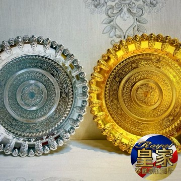 🇹🇭皇家佛具✨泰國盤子 圓盤 金盤 佛日供盤 金色盤子 水果盤 泰式盤子 金盤子 花紋金盤 塑膠盤 皇家泰國宗教用品