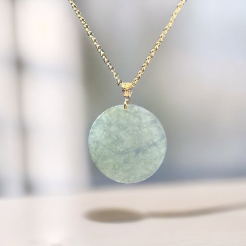 冰飄花翡翠無事圓牌吊飾 18K金墜頭 | 天然緬甸玉A貨翡翠 | 送禮