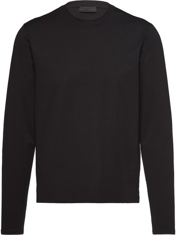 Prada - embroidered logo long-sleeve T-shirt - men - Cotton - 3XL - Black