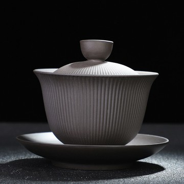 紫砂三才杯蓋碗單個茶碗帶蓋泡茶杯大號防燙復古陶瓷功夫茶敬茶碗