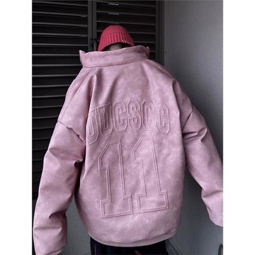 UUCSCC冬季高街復古保暖白鴨絨羽絨服皮夾克嘻哈潮牌寬松休閑外套