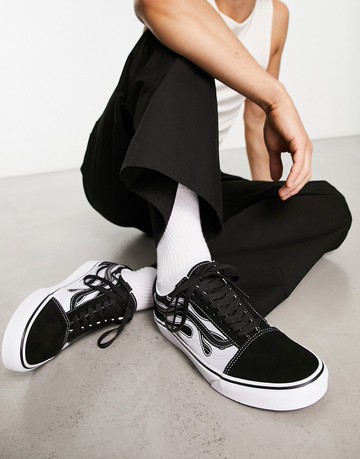 Vans Old Skool trainers in black with reflective flame print
