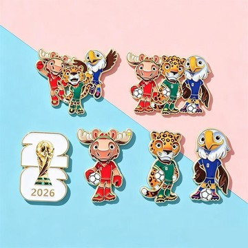 【美加墨世界杯  台灣發貨】2026美加墨足球主題胸針動物吉祥物合金徽章pin個性揹包配飾