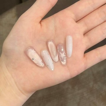 🌸好看美甲🌸純欲裸粉玻璃珠貓眼穿戴甲溫柔顯白純手工皮粉法式氛圍感星星美甲