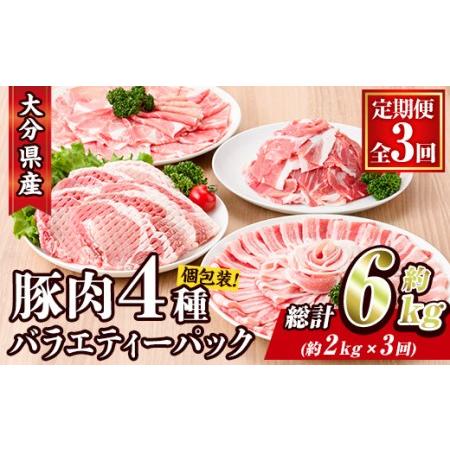 ふるさと納税 ＜定期便・全3回 (連続)＞豚肉 バラエティーパック (総量6kg・4種) 小分け 豚バラ スライス とんかつ ロース 豚こま しゃぶしゃぶ .. 大分県佐伯市