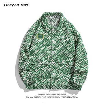 BOYUE帛躍秋季提花滿印牛仔外套男港風工裝翻領夾克學生ins休閑潮