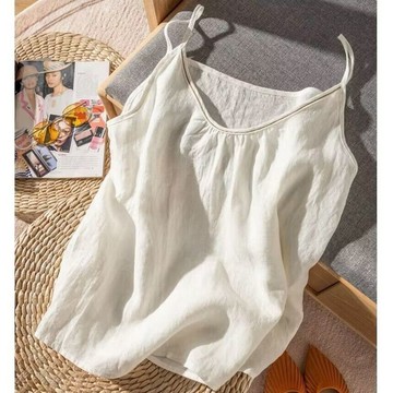 100精梳純棉大碼夏季棉麻打底吊帶背心女寬松百搭純色無袖上衣無彈性 大尺碼女裝 涼感背心 大尺碼背心 平口背心 日系穿搭