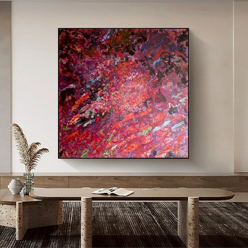 抽像紅色壓克力畫 現代彩色畫筆描邊 原始紋理