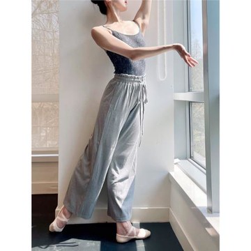 舞蹈共和 松緊腰寬腿舞蹈長褲 室內四季戶外春夏羅紋彈力不挑人