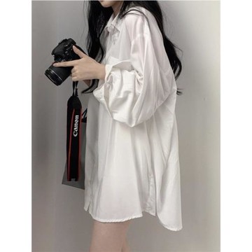 白色襯衫2025春款女裝打底衫長袖開衫外套寬松雪紡襯衣中長款上衣