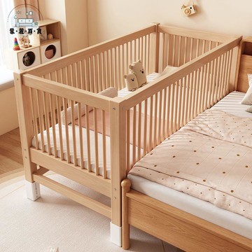 公司貨 免運 床 實木床 拼接床 聯圓世家兒童床拼接寶寶加高加寬床邊大床小孩床櫸木護欄工廠現貨直銷 全館折扣 售後保障 店長新品推薦 5m912