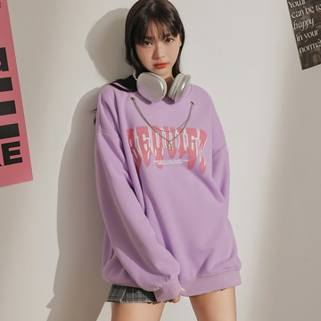 塗鴉英字項鍊長袖T-紫【KT223368】