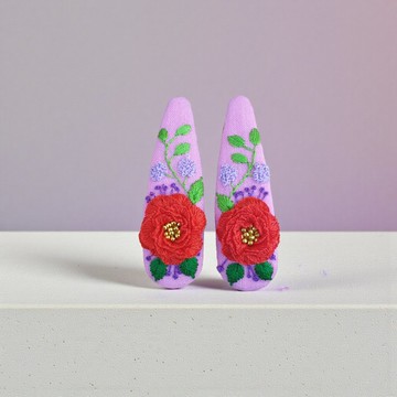 一組兩入 花朵髮夾，玫瑰髮夾，髮夾，刺繡髮夾，兒童髮夾